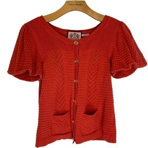 Juicy Couture Juniors  Large Coral pink Short sleeve button front Silk Sweater